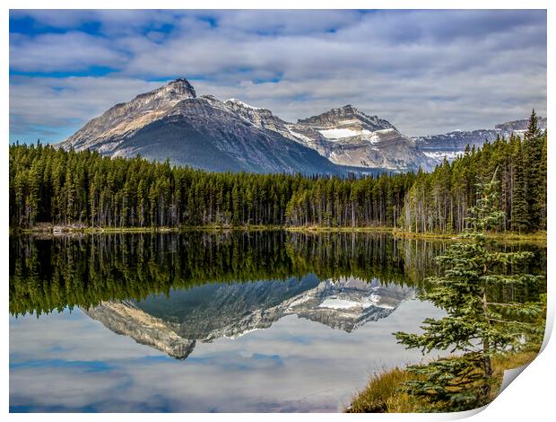 Mountain reflections in lake Print by Chantal Cooper