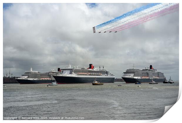 Three Cunard Queens and Red Arrows Flypast  Print by Bernard Rose Photography