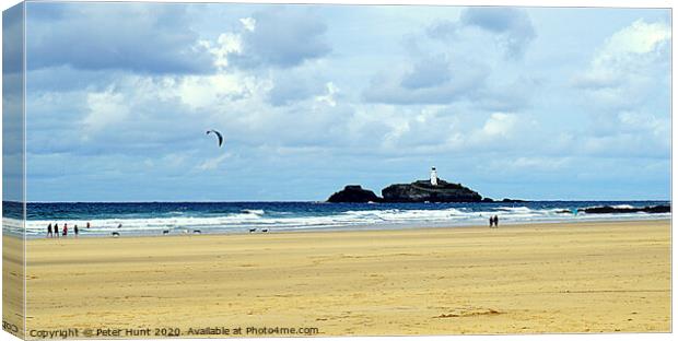 Godrevy Beach And Lighthouse Canvas Print by Peter F Hunt