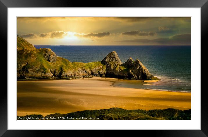 The Golden Sands of Three Cliffs Bay Framed Mounted Print by Michael W Salter