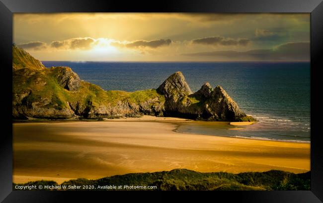 The Golden Sands of Three Cliffs Bay Framed Print by Michael W Salter