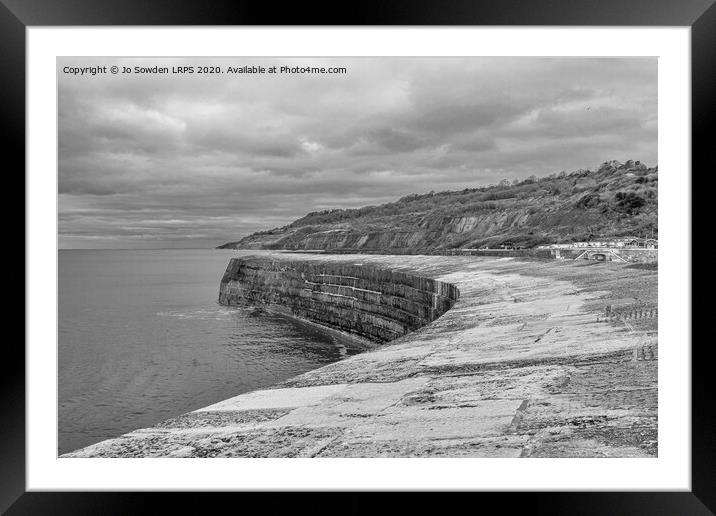 The Cobb, Lyme Regis in Mono. Framed Mounted Print by Jo Sowden