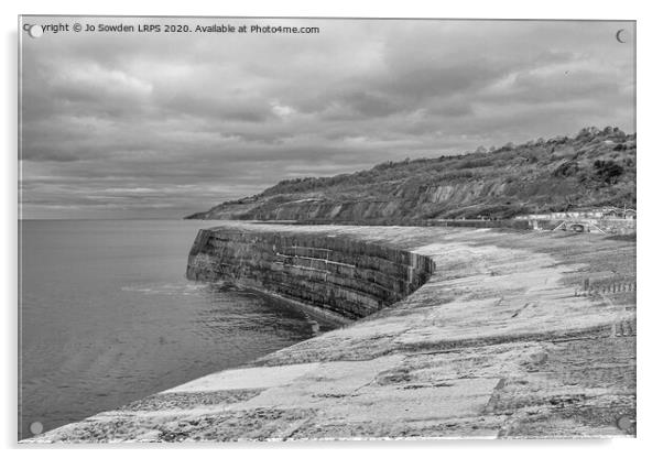 The Cobb, Lyme Regis in Mono. Acrylic by Jo Sowden