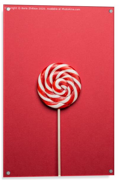 Lollypop on red background. Acrylic by Boris Zhitkov