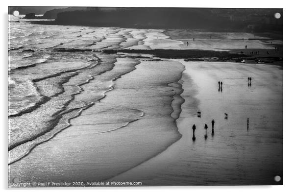 A Walk on the Beach,  Monochrome Acrylic by Paul F Prestidge