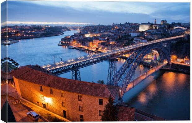 Porto Cityscape in Portugal at Twilight Canvas Print by Artur Bogacki