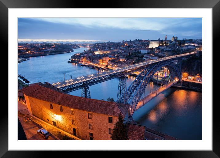 Porto Cityscape in Portugal at Twilight Framed Mounted Print by Artur Bogacki