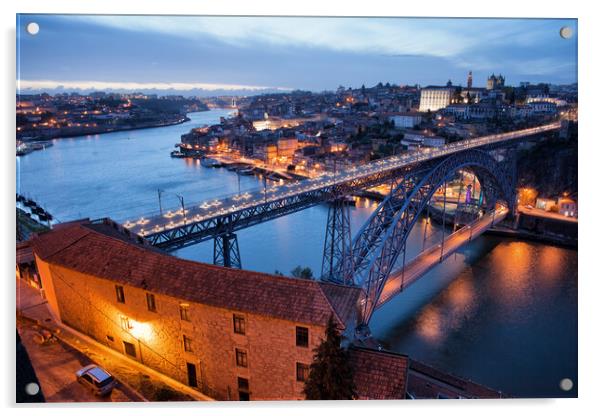 Porto Cityscape in Portugal at Twilight Acrylic by Artur Bogacki
