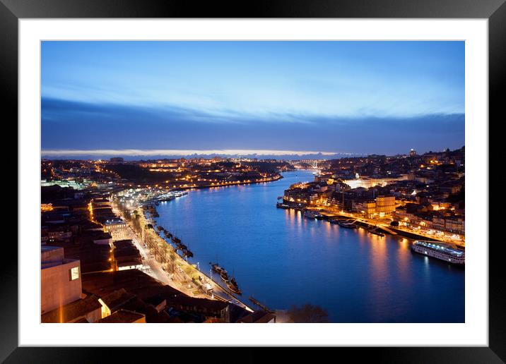 Porto and Gaia at Dusk in Portugal Framed Mounted Print by Artur Bogacki