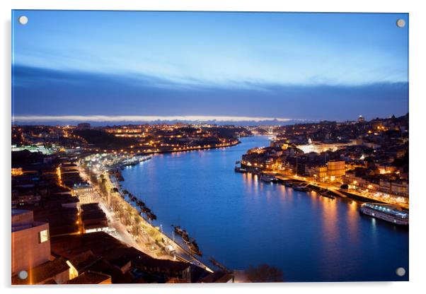 Porto and Gaia at Dusk in Portugal Acrylic by Artur Bogacki