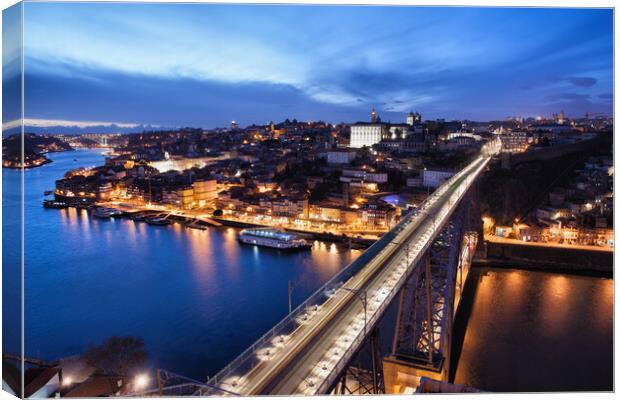 City of Porto at Night in Portugal  Canvas Print by Artur Bogacki