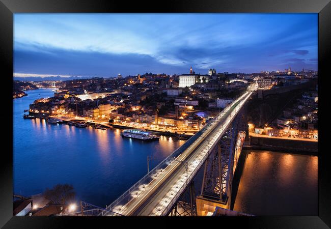 City of Porto at Night in Portugal  Framed Print by Artur Bogacki