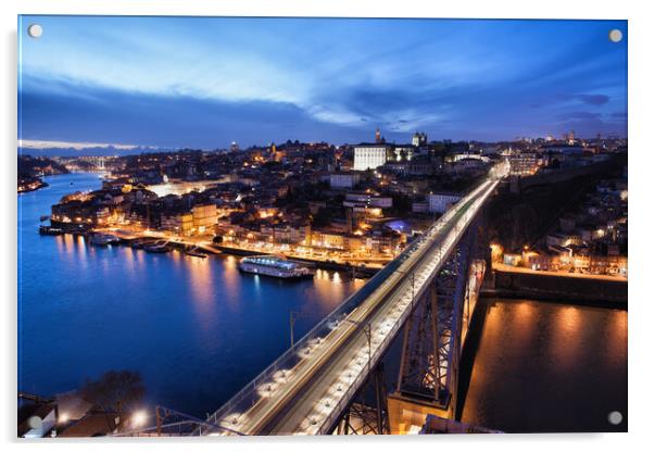 City of Porto at Night in Portugal  Acrylic by Artur Bogacki