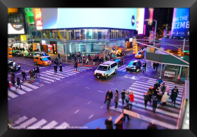 Crossroad in Time Square Framed Print by Jonny Gios