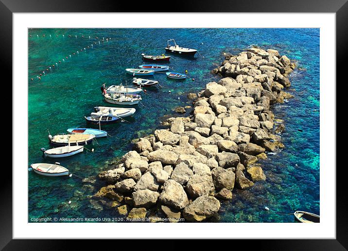 Small Boats at Amalfi Coast - Conca dei Marini bea Framed Mounted Print by Alessandro Ricardo Uva