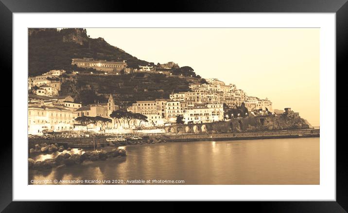 Amalfi in Black and white - Italy Framed Mounted Print by Alessandro Ricardo Uva