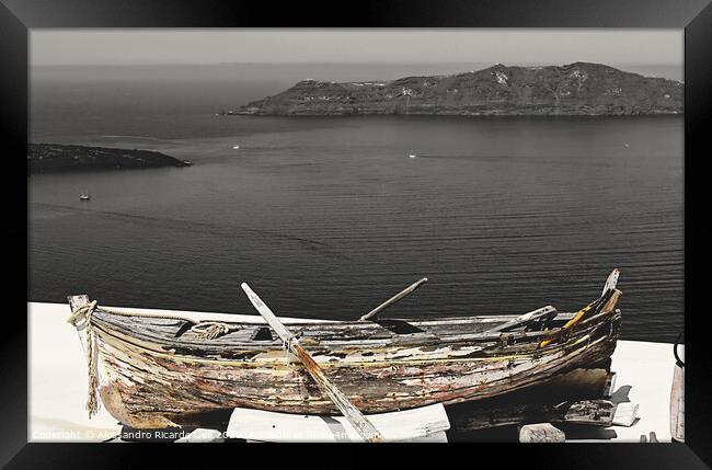 Wooden boat - Santorini Framed Print by Alessandro Ricardo Uva