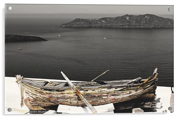 Wooden boat - Santorini Acrylic by Alessandro Ricardo Uva