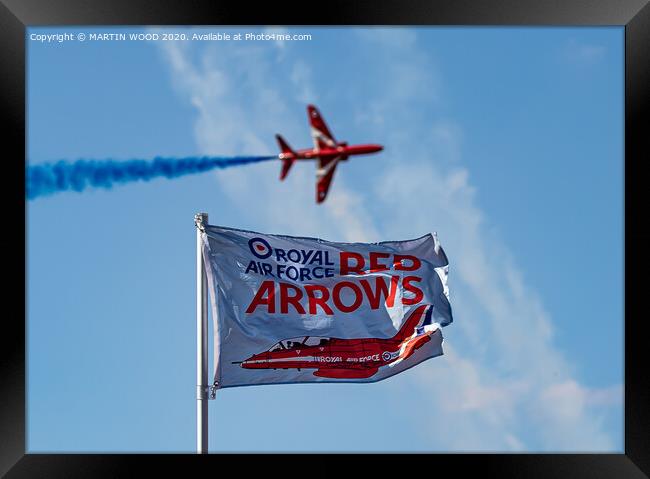 Red Arrows - Flying the Flag Framed Print by MARTIN WOOD