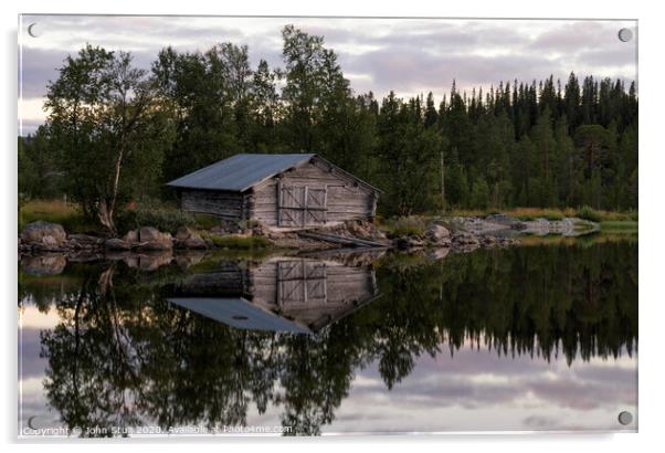 Boathouse on a Swedish lake Acrylic by John Stuij