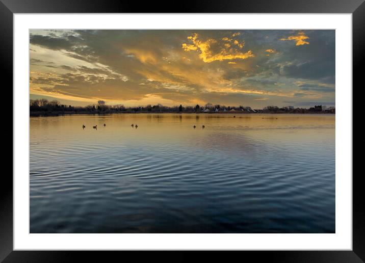 Sunset Lake view Framed Mounted Print by simon alun hark