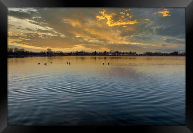 Sunset Lake view Framed Print by simon alun hark