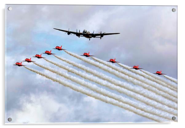 Lancaster and Red Arrows in formation Acrylic by David Stanforth