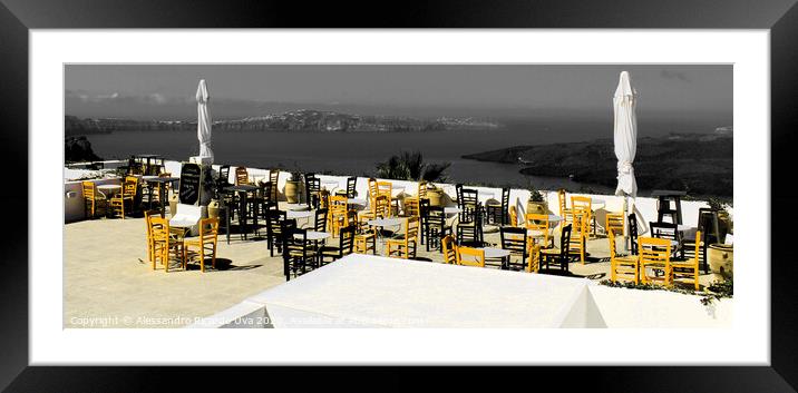 The chairs - Santorini Framed Mounted Print by Alessandro Ricardo Uva
