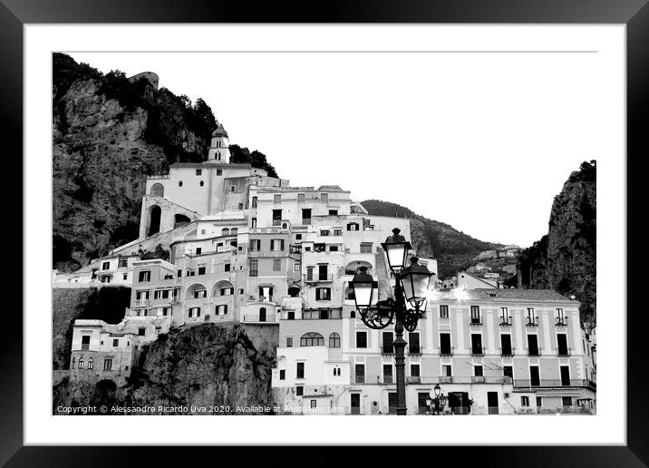 Amalfi in Black and white Framed Mounted Print by Alessandro Ricardo Uva