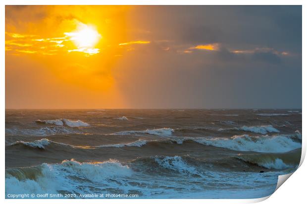 Cloudy sunset over sea Print by Geoff Smith
