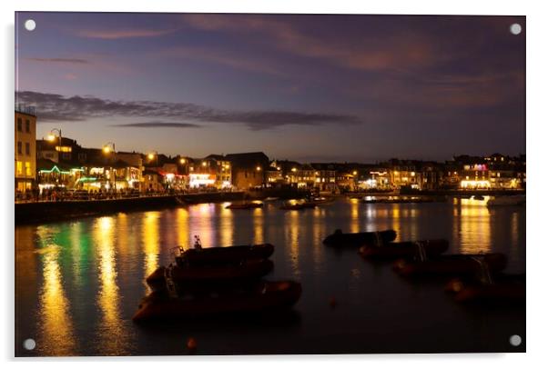 St Ives Harbour at Night Acrylic by Sarah Stevens
