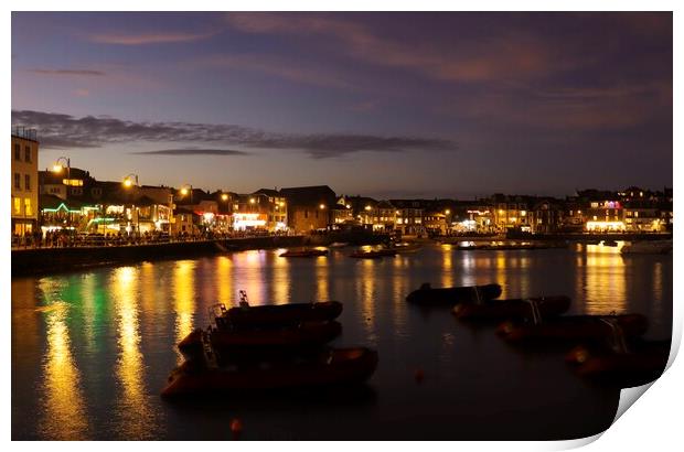 St Ives Harbour at Night Print by Sarah Stevens