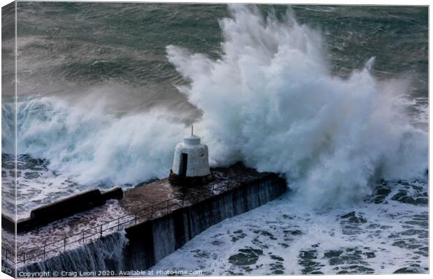 Large waves at Portreath harbour in Cornwall Canvas Print by Craig Leoni