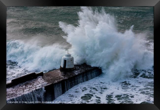 Large waves at Portreath harbour in Cornwall Framed Print by Craig Leoni