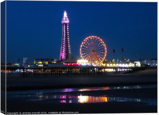 Blackpool Beach at Night Canvas Print by andrew morrell