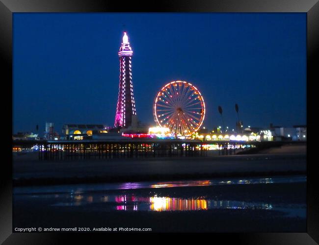 Blackpool Beach at Night Framed Print by andrew morrell