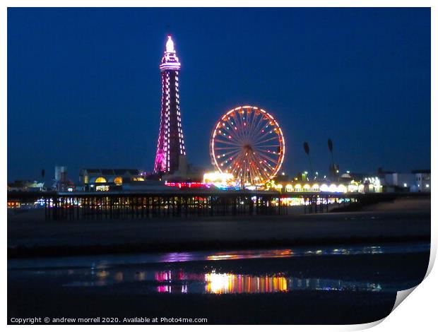 Blackpool Beach at Night Print by andrew morrell