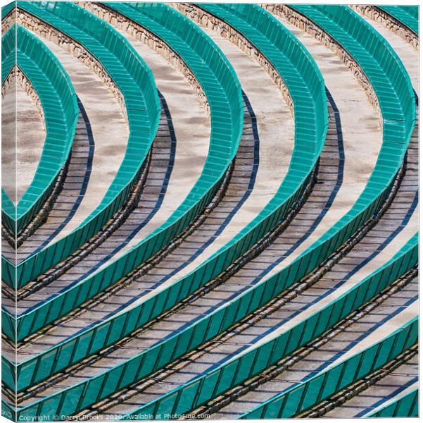 Rows of Green Benches Canvas Print by Darryl Brooks