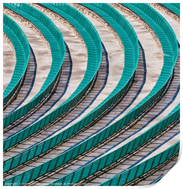 Rows of Green Benches Print by Darryl Brooks