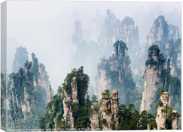 Wall Art print MXI27730: Mountain spires rising from fog at Zhangjiajie National Forest Park Canvas Print by MaximImages Wall Art