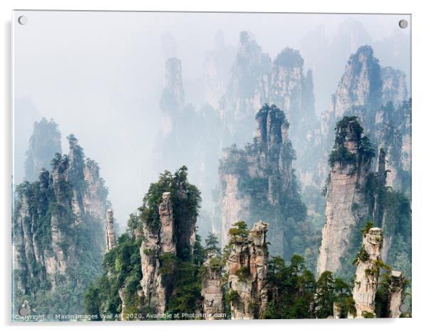 Wall Art print MXI27730: Mountain spires rising from fog at Zhangjiajie National Forest Park Acrylic by MaximImages Wall Art