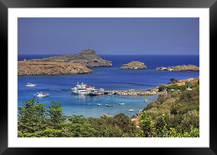 Boats in Lindos Bay Framed Mounted Print by Tom Gomez