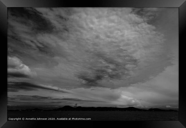 Clouds in Mono Framed Print by Annette Johnson