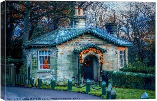 A Country Cottage Christmas Wentworth  Canvas Print by Alison Chambers