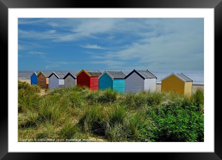 Southwold huts on the beach Suffolk Framed Mounted Print by Diana Mower