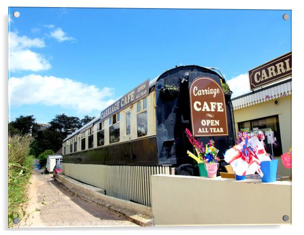 Railway carriage cafe at Exmouth in Devon. Acrylic by john hill