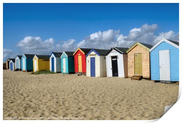 Southwold  Beach Huts on the Sand Print by Diana Mower