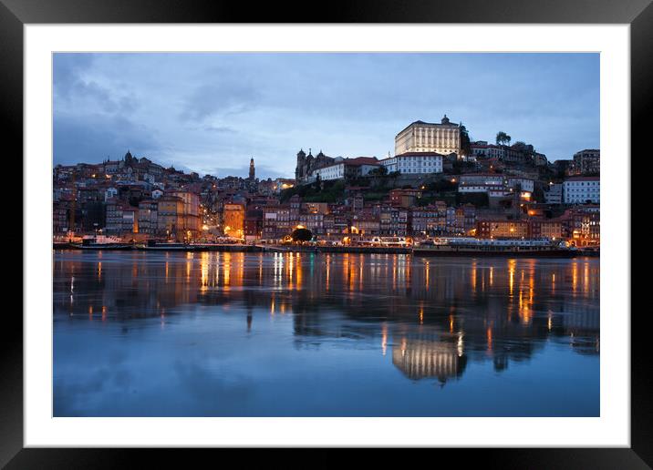 City of Porto Skyline at Dusk in Portugal Framed Mounted Print by Artur Bogacki