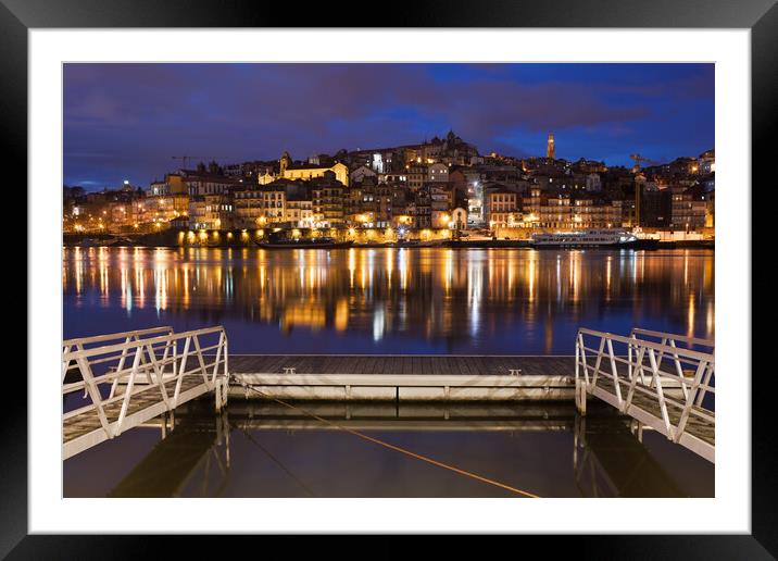 Porto by Night in Portugal Framed Mounted Print by Artur Bogacki