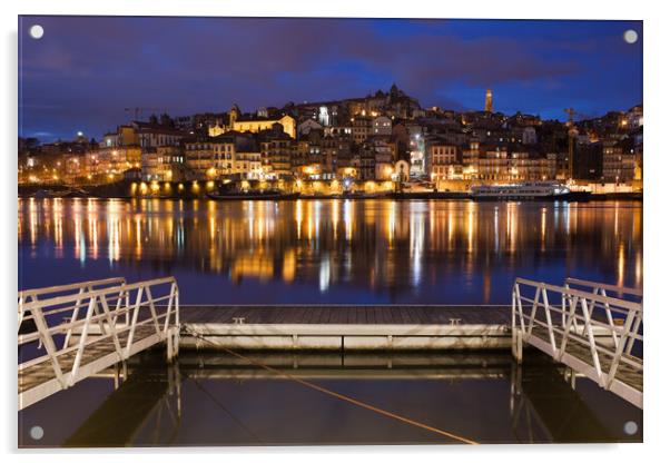 Porto by Night in Portugal Acrylic by Artur Bogacki